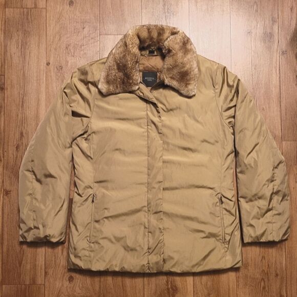 MaxMara The Weekend Fur Collar Full Zip Down Parka Jacket Tan Size 10 - Picture 1 of 10